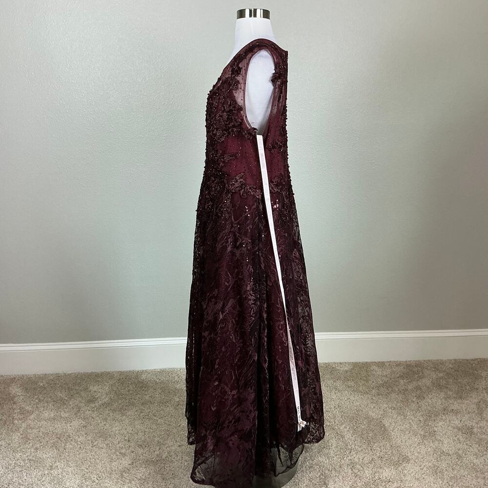 Mac Duggal 20421 Burgundy Red Evening Gown Beaded Lace Tea-Length Dress Size 12 - Picture 6 of 12